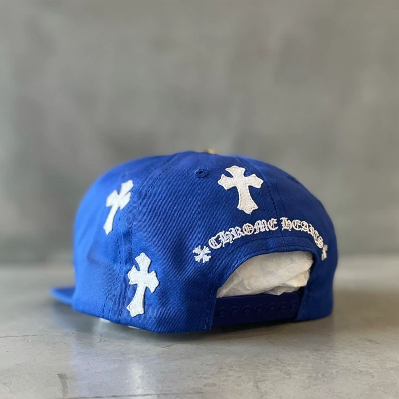 一目惚れ♪クロムハーツ 偽物 BLUE BASEBALL CAP WHITE CROSS PATCH キャップ Kus73197