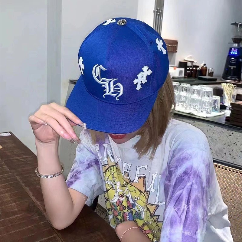 一目惚れ♪クロムハーツ 偽物 BLUE BASEBALL CAP WHITE CROSS PATCH キャップ Kus73197