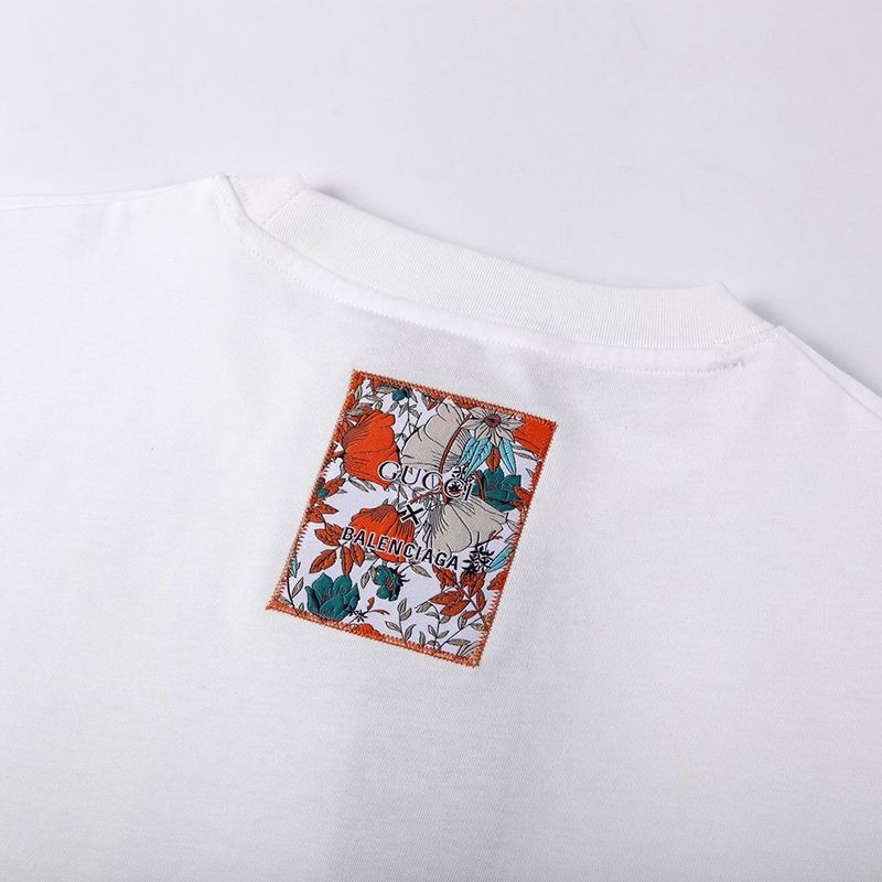 追跡付き発送バレンシアガ×グッチ 偽物 ホワイト ロゴ Tシャツ guj97303