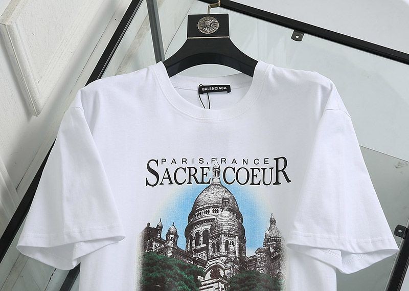 一目惚れ♪バレンシアガ クルーネック Tシャツ 偽物 SACRE COEUR ホワイト baz66910