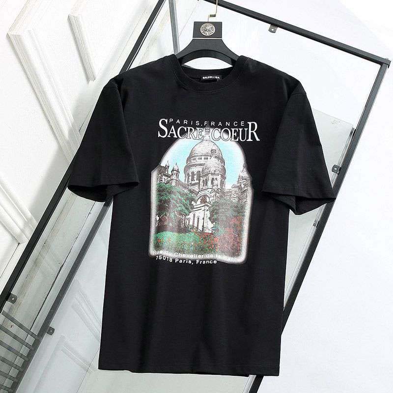 春もの新作バレンシアガ クルーネック Tシャツ コピー SACRE COEUR ブラック bar35088