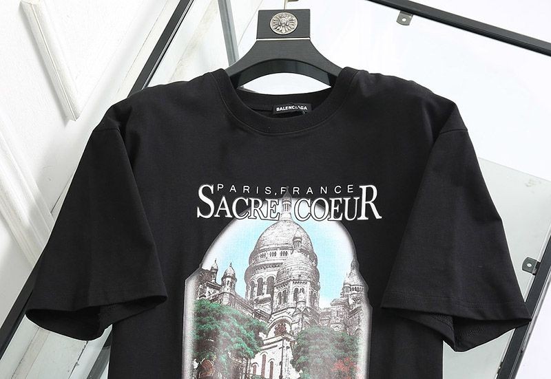 春もの新作バレンシアガ クルーネック Tシャツ コピー SACRE COEUR ブラック bar35088