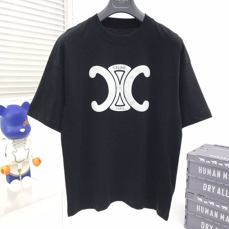 目を惹くカラーセリーヌ トリオンフ Tシャツ コピー コットン ブラック Cen24781