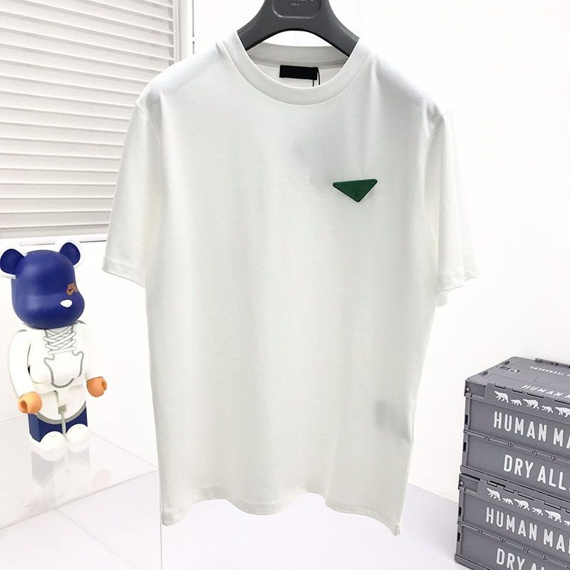 日本未入荷プラダ コピー コントラストトライアングル ロゴ コットンTシャツ ホワイト puz08445