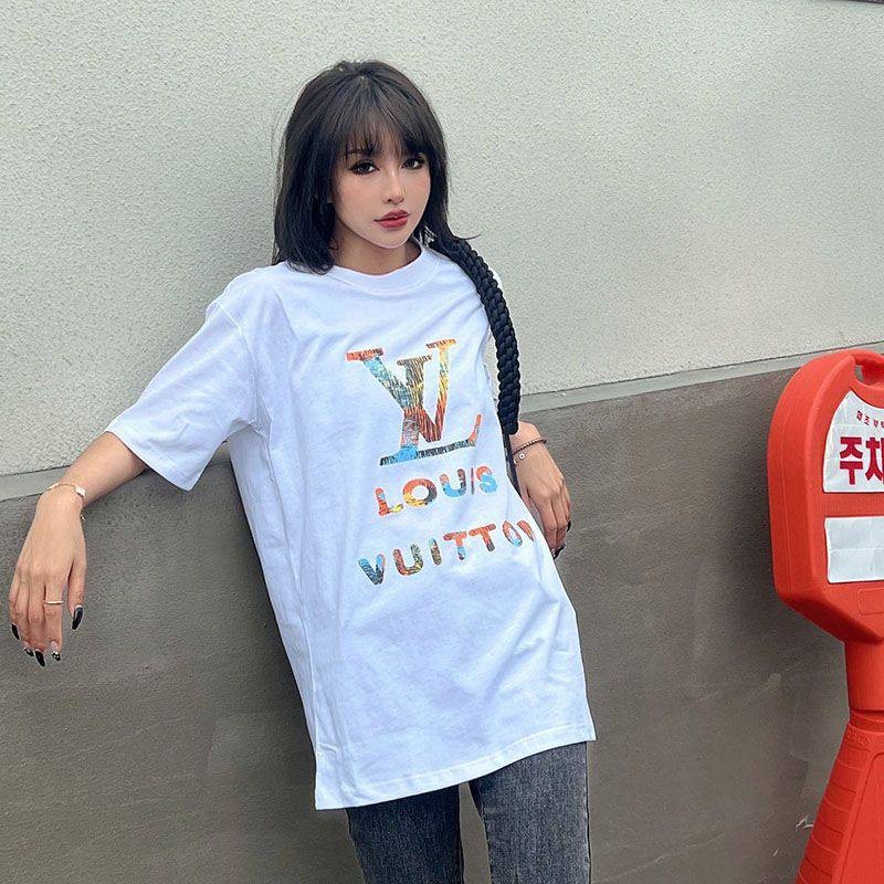 目を惹くカラールイヴィトン 偽物 ロゴ コットン Tシャツ vul14296