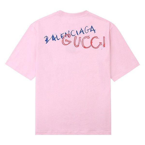 送料込グッチ バレンシアガ コピー コラボ ロゴ ピンクTシャツ guc85308