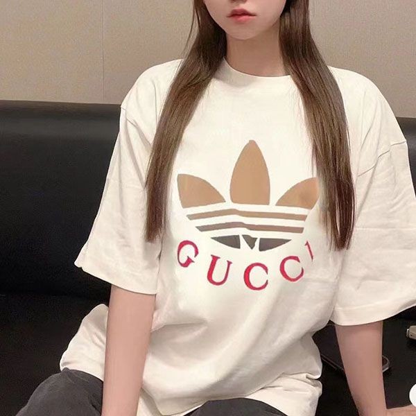 最安値挑戦 グッチ×adidas オーバーサイズ コットン 偽物 Tシャツ gul17263