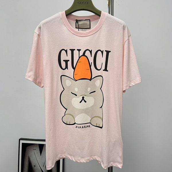 争奪戦グッチ×Kawaii 偽物 キャットプリント Tシャツ gus26464