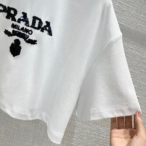 プラダ 刺繍入り インターロック クロップドTシャツ コピー ショート 3560AR 103H