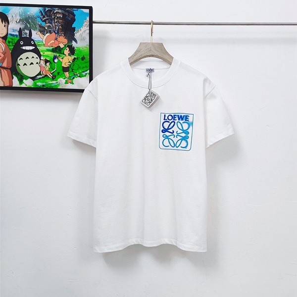 ロエベ☆アナグラム フェイクポケット ロゴ コットン 半袖Tシャツ 偽物 H526Y22X25