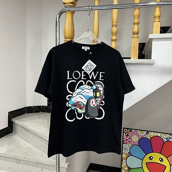 新色☆希少 ロエベ 千と千尋の神隠し Tシャツ 偽物 ブラック/ホワイト loo57295