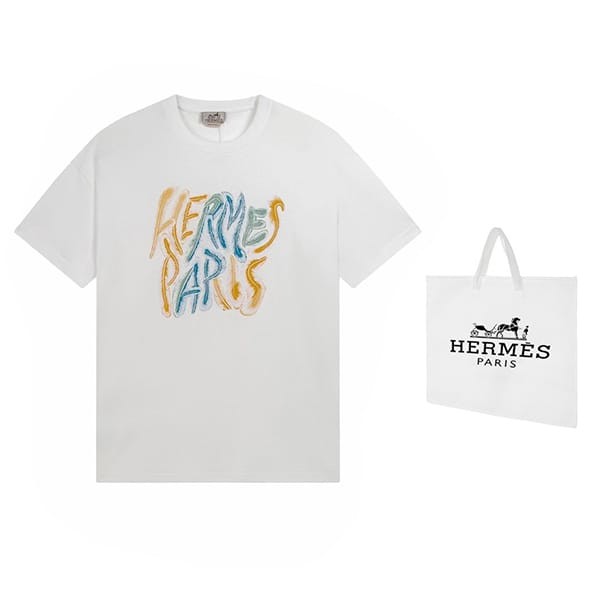 【大人気♪】エルメス 偽物 ロゴTシャツ 2色 ery62609