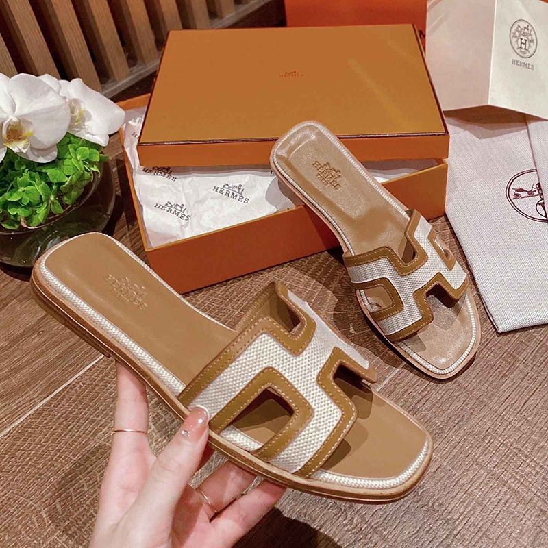 21-22AWエルメス Oran sandal コピー オラン レザー＆キャンバス サンダル eru08562