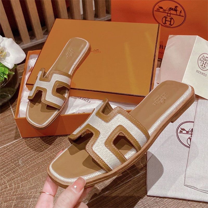 21-22AWエルメス Oran sandal コピー オラン レザー＆キャンバス サンダル eru08562