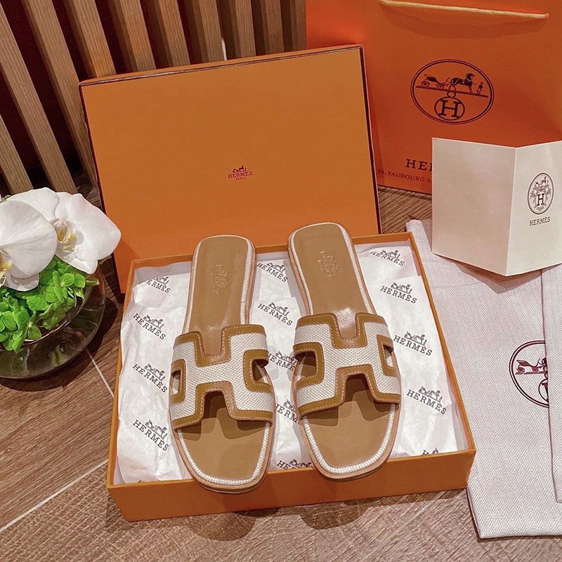 21-22AWエルメス Oran sandal コピー オラン レザー＆キャンバス サンダル eru08562