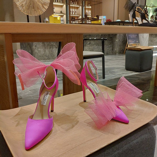 【ジミーチュウ 偽物】Averly 100 bow-detailed satin pumps jic39606